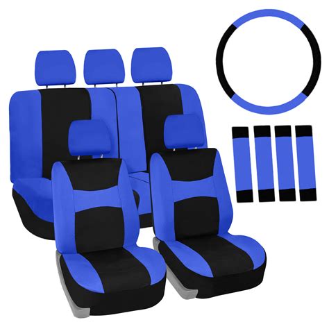 Fh Group Universal Fit Cloth Car Seat Covers W Steering Cover And Belt Pads Full Set