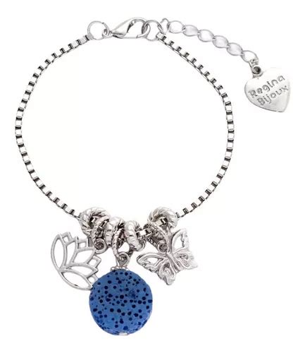 Pulseira Pingente Difusor Pedra Vulcânica Aromaterapia Azul