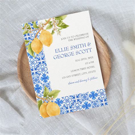 Mediterranean Tiles Lemon Citrus Italy Wedding Invitation Zazzle