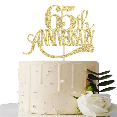 Buy Gold Glitter 65th Anniversary Cake Topper For 65th Wedding