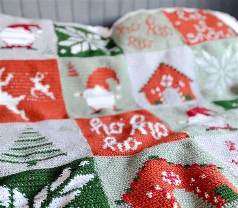 Tapestry Crochet Christmas Blanket Burgundy And Blush