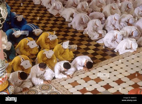 Vietnam Tay Ninh Priests And Believers In Cao Dai Great Temple Front