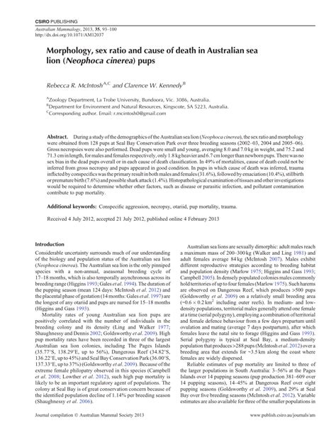 (PDF) Morphology, sex ratio and cause of death in Australian sea lion ...