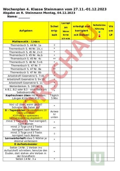 Arbeitsblatt Wochenplan Administration Methodik Listen Pl Ne