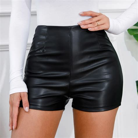 Faux Leather Shorts Women High Waist Booty Shorts Womens 2023 Black