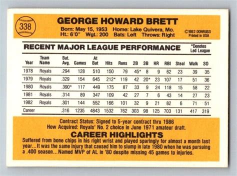 1983 Donruss 338 George Brett EBay