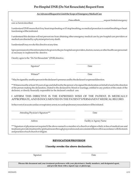 Free Printable Do Not Resuscitate Dnr Order Form [pdf Word]