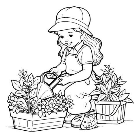 Premium AI Image | a drawing of a girl watering plants with a pot of ...