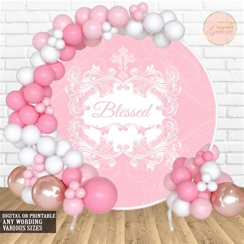 Baptism Round Backdrop Blessed Background Pink Cross Girls First Holy ...