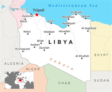 Mapa D De Libia Con Fronteras De Regiones Y Su Capital Vector Premium