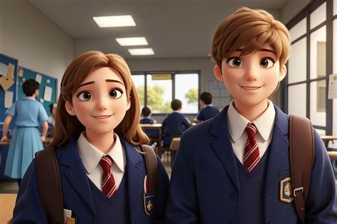 Premium AI Image | Boy and girl in school uniform