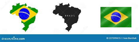 Brazil Detailed Flag Map Detailed Silhouette Waving Flag Vector