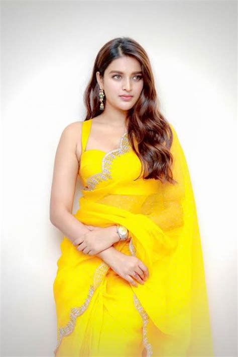 Nidhi Agarwal Looks Beautiful In Yellow Saree Telugu Swag