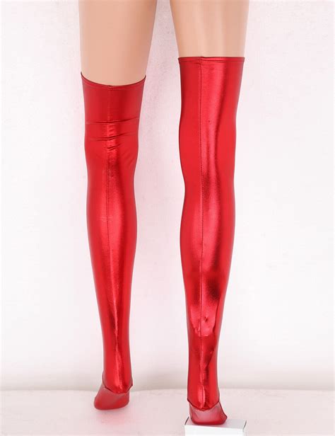 Women Sexy Spandex Latex Rubber Elastic Wet Look Thigh High Stockings