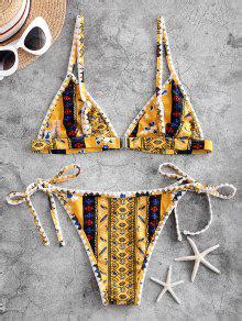 Zaful Bohemian Flower Whip Stitch String Bikini Swimsuit In Multi B