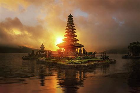 sunrise in Pura Ulun Danu Bratan temple Photograph by Anek Suwannaphoom