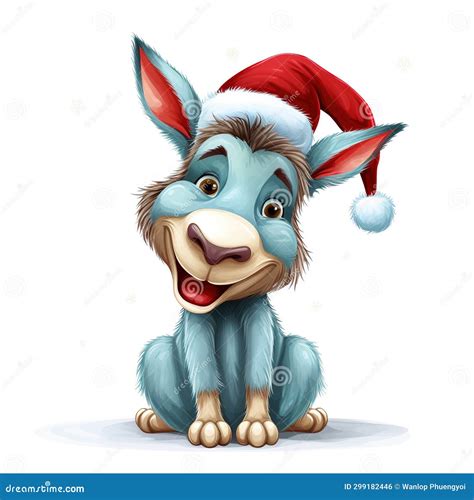 Vintage Funny Christmas Donkey Illustration Clipart Isolated on White ...