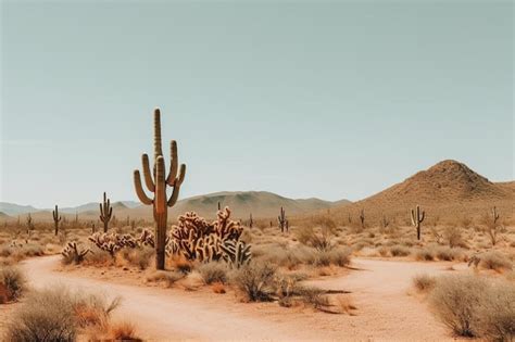 Premium Photo | A desert landscape with cactus cactus and desert landscape