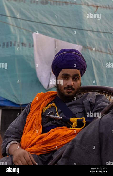 NEW DELHI INDIA JANUARY 2021 Portrait Of Old Sikh Indian Farmers