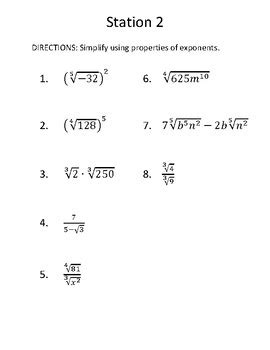 Radical Function And Rational Exponents Stations By Gina Filiaci