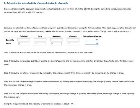 Solved Calculating The Price Elasticity Of Demand A Chegg