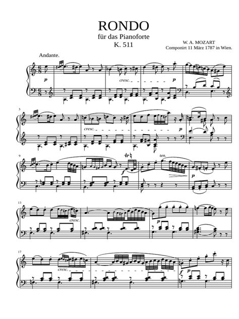 Mozart - Rondo in A Minor K. 511 | PDF