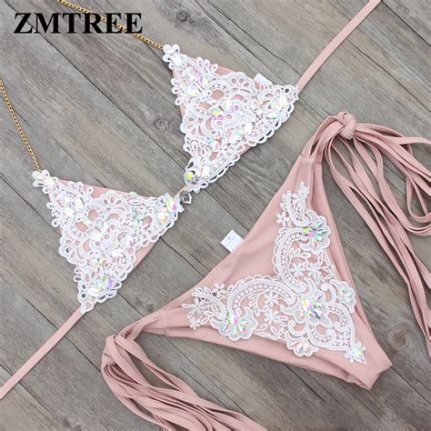 Zmtree Triangle Swimsuit Shinning Bikini Set Women Bandage Bathing Suit