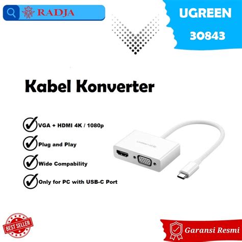 Jual Adapter Converter Ugreen 30843 USB C To HDMI VGA Female TV