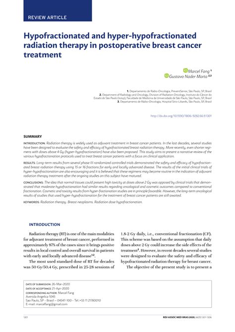 Pdf Hypofractionated And Hyper Hypofractionated Radiation Therapy In Postoperative Breast