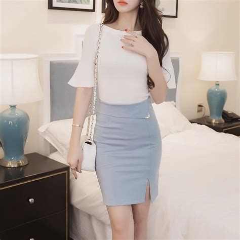 Buy Summer Women S Slit Elastic Slim Package Hip Skirt Pure Color All Match Sexy Fashion Dress