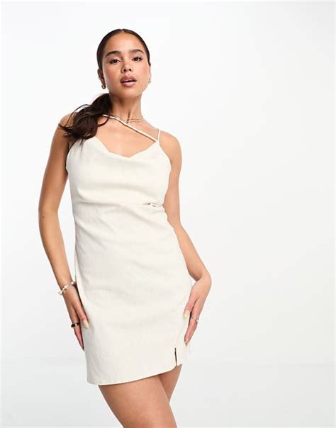 Stradivarius Linen Cami Mini Dress In Natural Asos