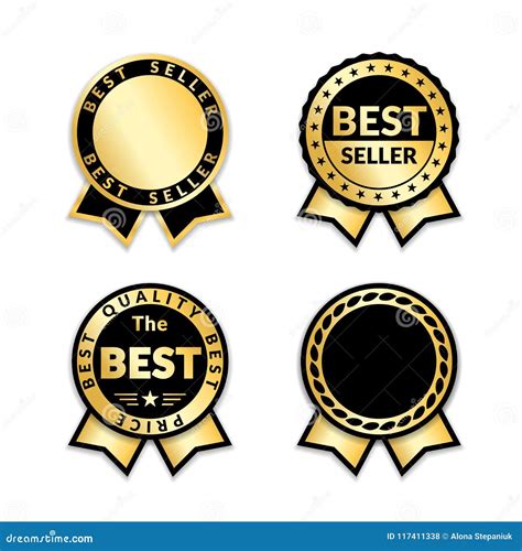 Ribbon Awards Best Seller Set Gold Ribbon Award Icons Isolated White