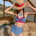 Komorkowe Set Halter Neck Crochet Bikini Top Bottom YesStyle