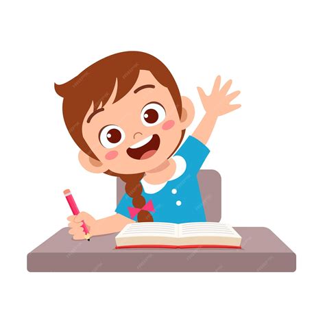 Premium Vector | Little kid raise hand to answer the question