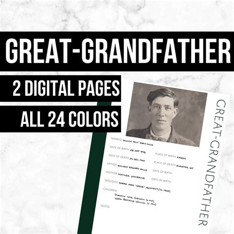 Great-Grandfather: Printable Genealogy Form (Digital Download) - Family ...