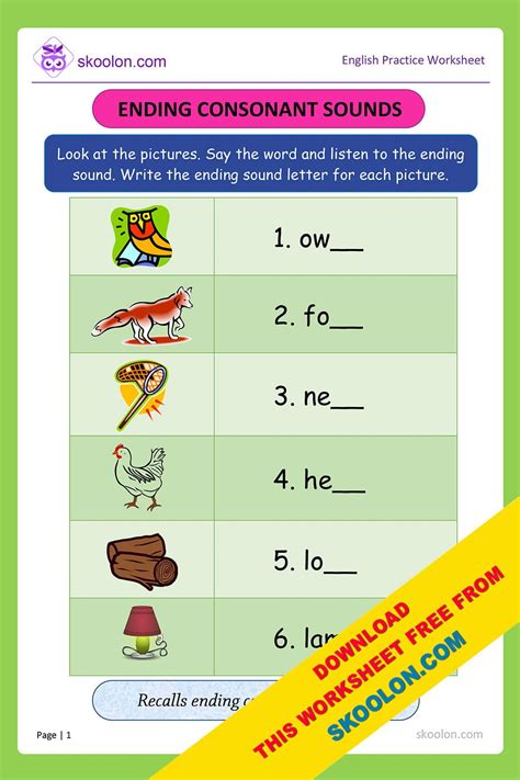 Ending Sounds Worksheets Archives