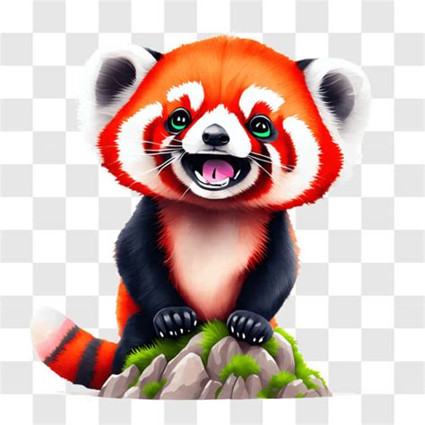 Download Adorable Red Panda Smiling on Rocks PNG Online - Creative Fabrica