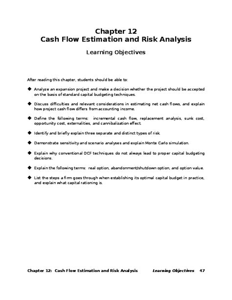 Doc Chapter 12 Cash Flow Estimation And Risk Analysis