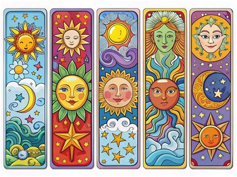 immersive cartoon tarot cards  panoramic journey  sun moon
