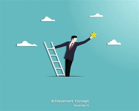 Premium Vector Businessman Reaching Star Climbing Ladder Opportunity Goal Achievement