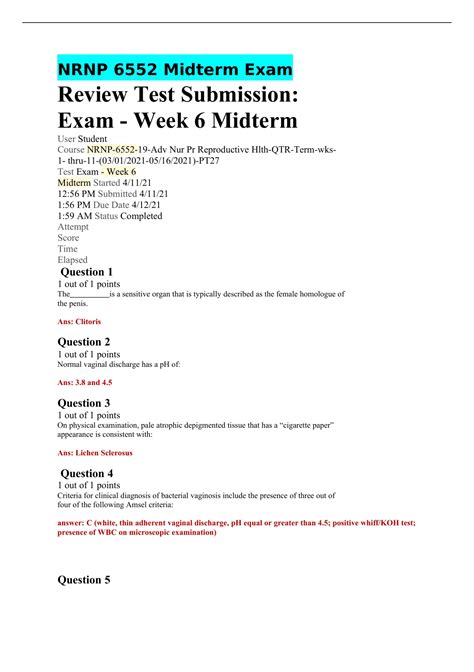 NRNP 6552 Midterm Exam NRNP6552 Midterm Exam NRNP 6552 Week 6