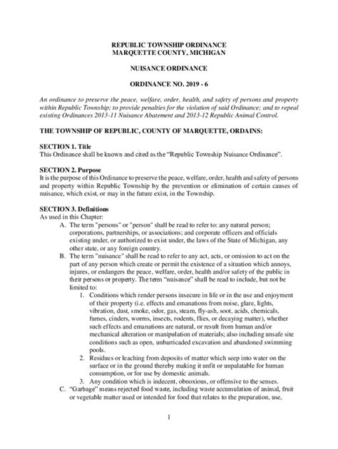 Fillable Online Nuisance Ordinance For The Village Of Marquette Fax