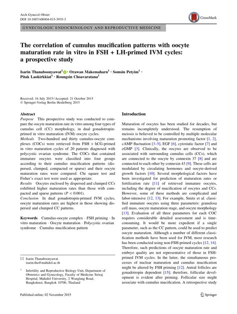 Pdf The Correlation Of Cumulus Mucification Patterns With Oocyte