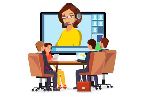 Video Meeting Online Vector Woman And Chat Ceo And Employees