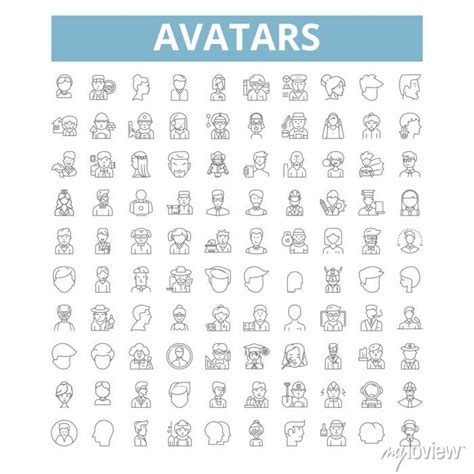 Avatars Icons Line Symbols Web Signs Vector Set Isolated Wall