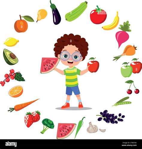 cute kids eating assorted fruits Stock Vector Image & Art - Alamy