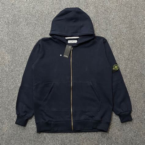 Jual Jaket Sweater Resleting Stone Island Biru Navy Basic Patch Pinggir