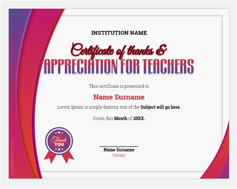 Certificate Of Thanks And Appreciation To Teachers Edit