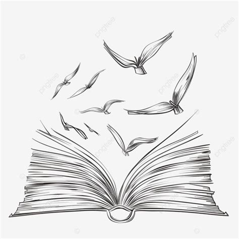 Continuous One Line Drawing Open Book With Flying Pages Book Library