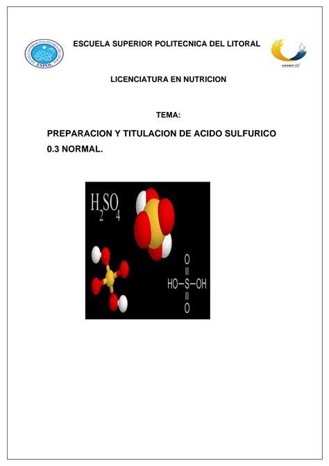 Solution Preparacion Y Titulacion De Acido Sulfurico Normal